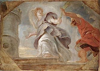 Saint Barbara fleeing from her Father