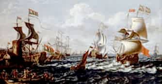 Ships in Rough Water off a Mediterranean Port