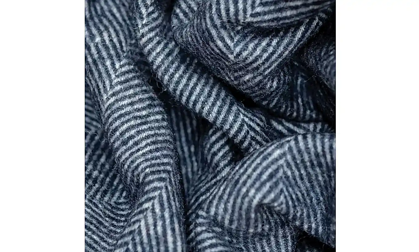 Navy Wool Blanket Herringbone
