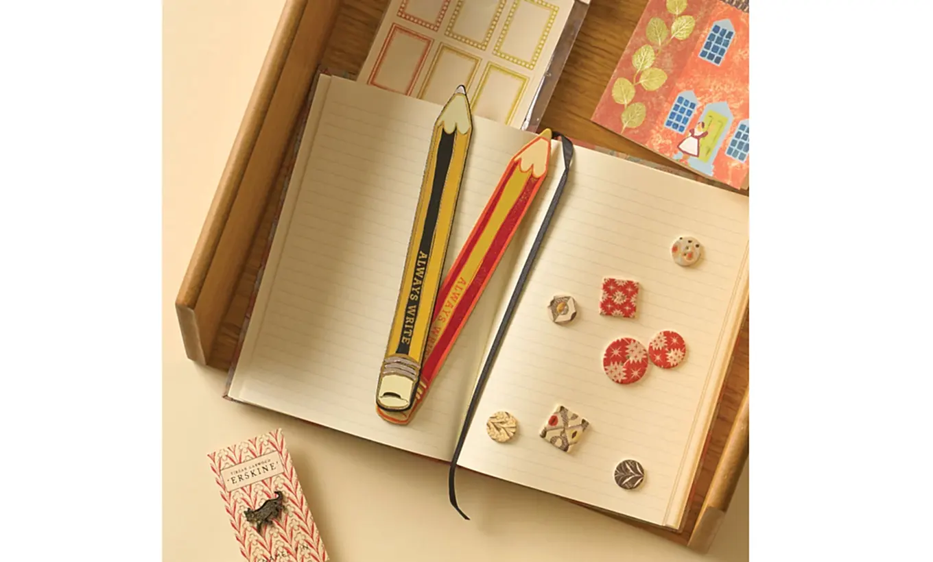 Leather Pencil Bookmark 'Always Write'